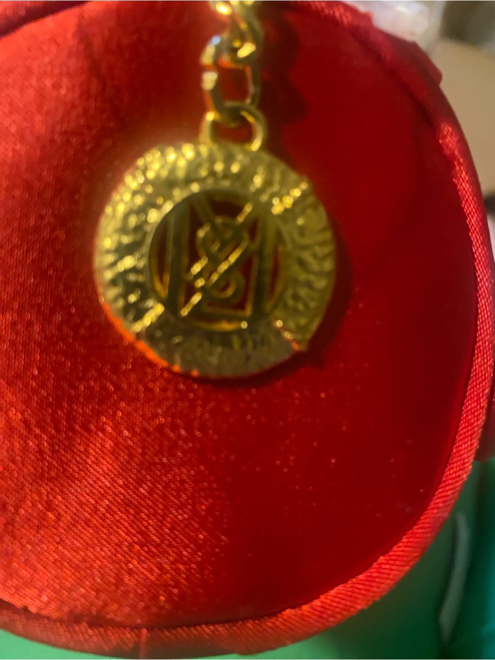 YSL Gold Medallion Charm Keychain - Gold (Attached to a poor shaped parfum bag)